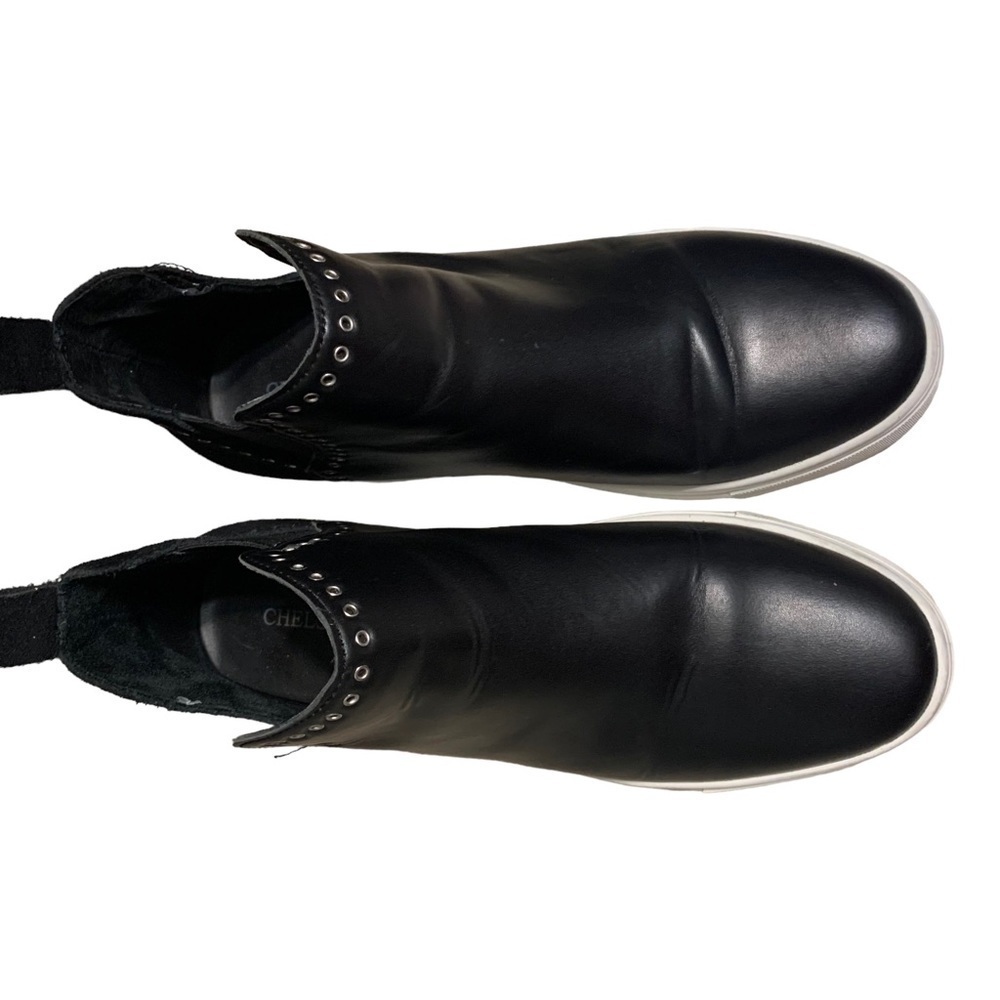 Chelsea & Violet shoes Milo black leather suede grommet hidden wedge sneaker 7.5 - Picture 7 of 11
